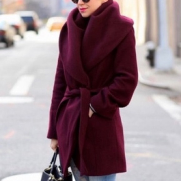 Tahari merlot wine Maroon red shade wool wrap coat. Size small. - Picture 3 of 4